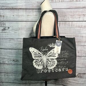 Le Papillon Tote Bag Postcard Print Butterfly Vintage Style NEW